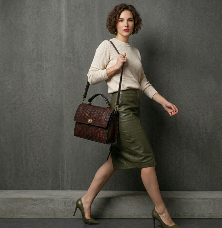 Translation missing: en.Burgundy Croc-Embossed Bag