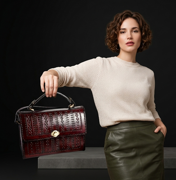 Translation missing: en.Burgundy Croc-Embossed Bag
